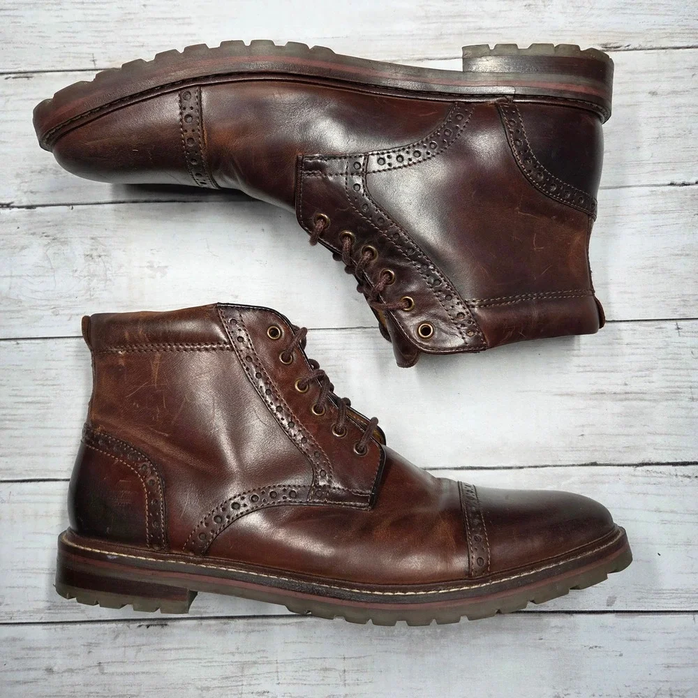 Florsheim 11874-215 Cap Toe Brogue Boot Men 10.5 D Brown Leather Lug Sole